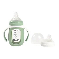BÉABA Couverts Vaisselle Et Bavoirs|Biberons Et Accessoires*Biberon d'apprentissage en verre 2 en 1 - 210ml Vert sauge Oldpink