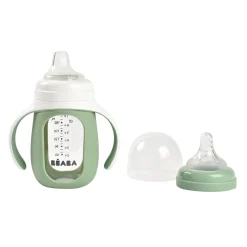 BÉABA Couverts Vaisselle Et Bavoirs|Biberons Et Accessoires*Biberon d'apprentissage en verre 2 en 1 - 210ml Vert sauge Oldpink