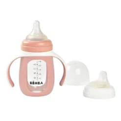 BÉABA Biberons Et Accessoires*Biberon d'apprentissage en verre 2 en 1 - 210ml Vieux rose Oldpink