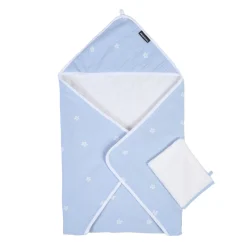 BÉABA Capes De Bain*Cape De Bain + Gant - 80x80 Cm - Mousseline Fleur - Bleue Beige