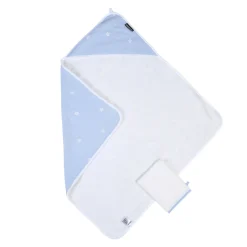 BÉABA Capes De Bain*Cape De Bain + Gant - 80x80 Cm - Mousseline Fleur - Bleue Beige