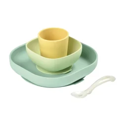 BÉABA Couverts Vaisselle Et Bavoirs*Coffret repas silicone Jaune/Vert Blue