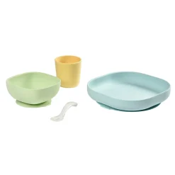 BÉABA Couverts Vaisselle Et Bavoirs*Coffret repas silicone Jaune/Vert Blue