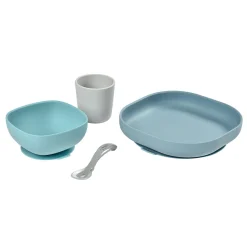 BÉABA Couverts Vaisselle Et Bavoirs*Coffret repas silicone Jungle Blue