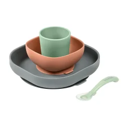 BÉABA Couverts Vaisselle Et Bavoirs*Coffret repas silicone Minéral Blue