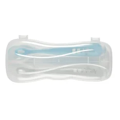 BÉABA Couverts Vaisselle Et Bavoirs*Lot 2 cuillères 1er âge silicone avec boite de transport Bleu/Gris Windyblue
