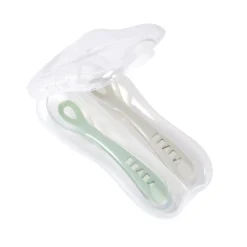 BÉABA Couverts Vaisselle Et Bavoirs*Lot 2 cuillères 2ème âge silicone avec boite de transport Vert sauge/Gris velours Velvetg/sgree