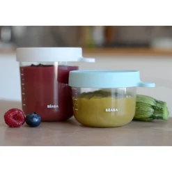 BÉABA Pots De Conservation*Lot 2 portions verre 150 et 250ml Vert clair/Gris clair Lightmist