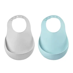 BÉABA Couverts Vaisselle Et Bavoirs*Lot de 2 bavoirs silicone Bleu clair/Gris Airygreen