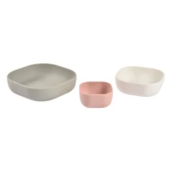 BÉABA Goûter Sain|Couverts Vaisselle Et Bavoirs*Lot de 3 bols silicone gigogne Rose/Gris velours Nightblue