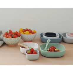 BÉABA Goûter Sain|Couverts Vaisselle Et Bavoirs*Lot de 3 bols silicone gigogne Vert sauge Nightblue