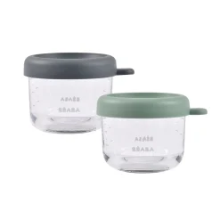 BÉABA Pots De Conservation|Pots De Conservation*Lot de 2 portions verre 150 ml Mineral / Vert sauge Mineral/sgreen
