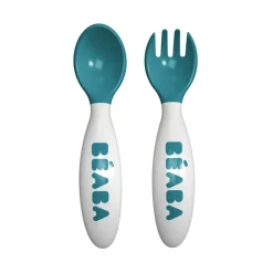 BÉABA Couverts Vaisselle Et Bavoirs*Set de 2 couverts ergonomiques 2ème âge Bleu Blue